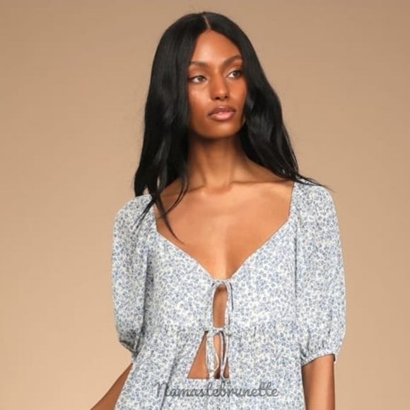 NWT Lulu's Blue Floral Puff Sleeve 2 Piece High Low Dress - Picture 6 of 12